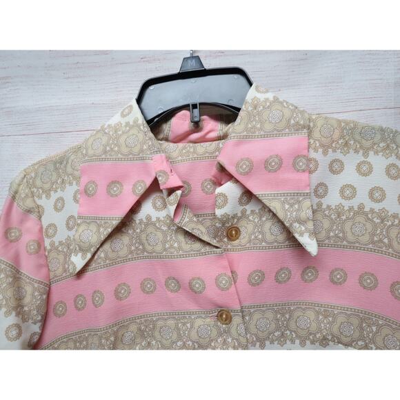 Vintage Pink & Beige Lightweight Shirt Dress 1960s 1970s Size Medium ? No Tags - Picture 2 of 6